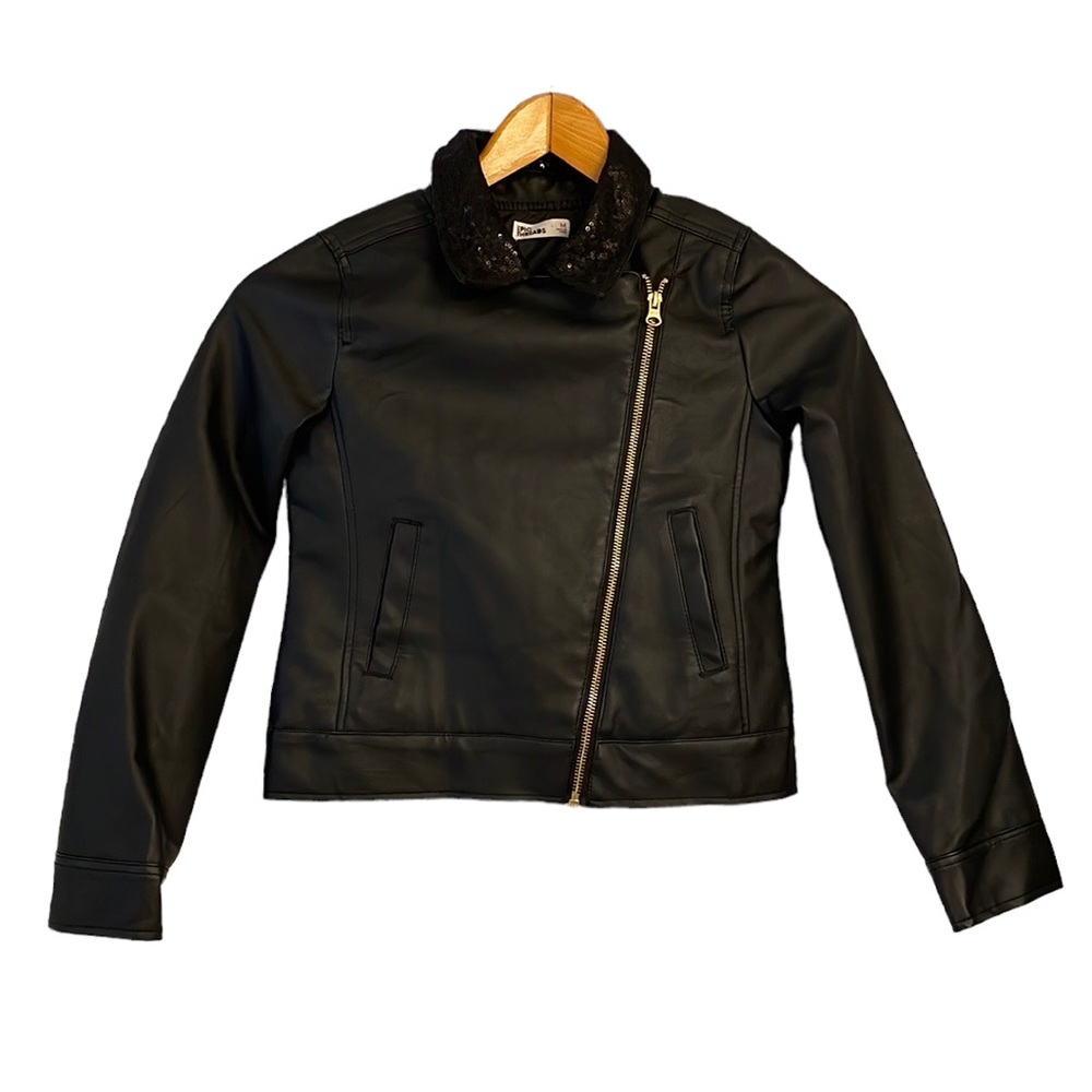 Epic Threads Girls M Black Sequin Moto Vegan Leather Jacket